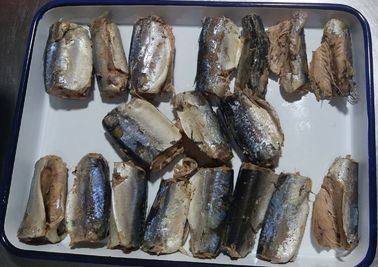 los pescados estañados 155g de la caballa en Brine conservaron los mariscos en agua