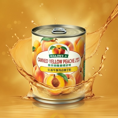 Grado A saludable enlatados melocotones amarillos frutas con jarabe ligero 1800 g de peso drenado