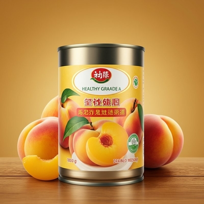 Grado A saludable enlatados melocotones amarillos frutas con jarabe ligero 1800 g de peso drenado