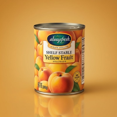 Siempre fresco Siempre delicioso Estante estable Persas de frutas amarillas enlatadas