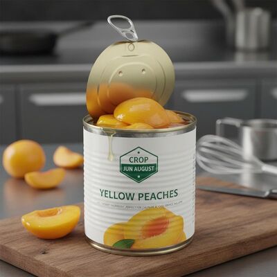 Frutas enlatadas melocotón amarillo jugoso Ingrediente del postre Cultivo JUNIO AGOSTO Perfecto para la industria culinaria y de servicios de alimentos